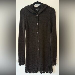 BCBGMaxAzria Dark Brown Hooded Button Up Cardigan | Women’s Size Large
